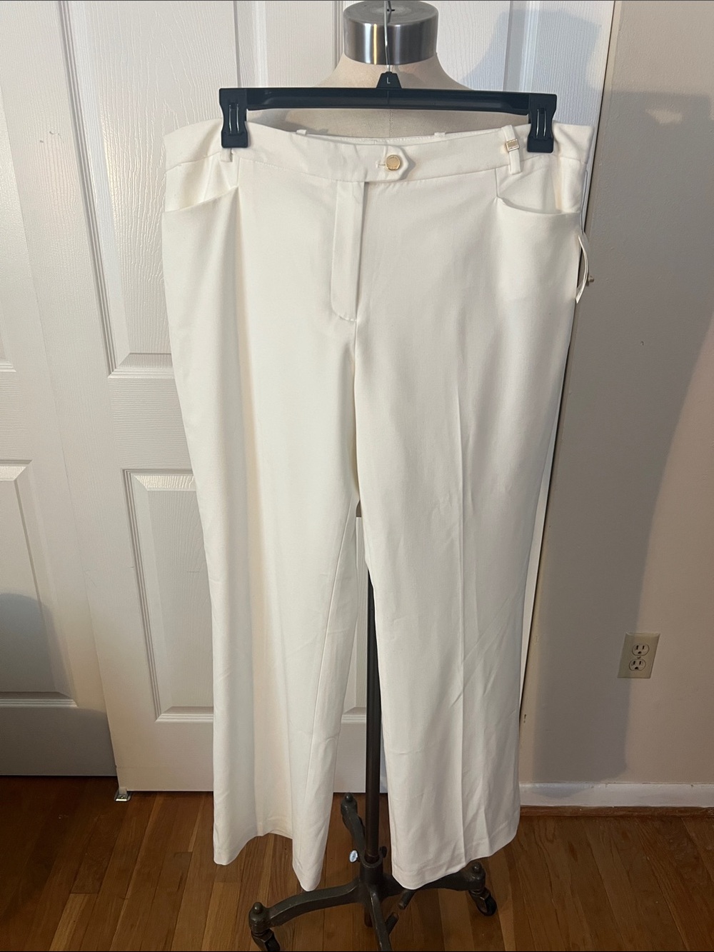 Classic White Calvin Klein Wide-Leg Dress Pants
